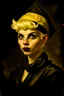 Placeholder: Portrait of a female fantasy gnome, short blonde hair, Caravaggio style