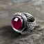 Placeholder: ruby signet ring with braided tungsten and titanium, celtic ring, nordic ring, viking ring, engraved carved band, brushed steel, men's jewellery