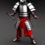 Placeholder: Chat, Modélisme trois dimensions, anthropomorphique, habillé comme un samurai, armure très détaillée, argent, rouge sang, réalisme