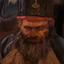 Placeholder: dnd, fantasy, watercolour, stylistic, portrait, illustration, dull colours, male, dwarf, face, bearded, long brows, frugal