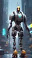 Placeholder: CHICKEN robot, sci-fi, cyberpunk, full body, ultra realistic, virtual reality, cyberpunk city and colors