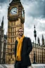 Placeholder: an man standing in front of big ben looking at camera,closeup