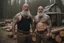 Placeholder: full body two men 50 years old woodcutter in boxer muscular chubby hairy shirtless with many tattooes with a huge bulge , body, long beard, wood background,High detail, very detailed, ultra HD, 8k, cinematic