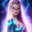 Placeholder: beautiful woman with long hair look the stars and northern aurora blue turquoise lights, blue, pink,