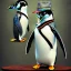 Placeholder: Hipster penguin with look and fashion from THE1900's. Retro clothing style. long hair. Plays in a Rock band.