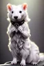 Placeholder: (anthropomorphic white ferret),dressed in ((cleric fantasy)) black clothes with silver holy ornaments, realistic anatomy, posing, cute face, fantasy inspire, fantasy church on background with warm sunshine lighty from behind, gloomy atmosphere, (((high angle shot))), purple armband, The holy icon style, RTX, praying, close eyes