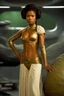 Placeholder: Jaz Sinclair in princess Leia's slave costume of the Return of the Jedi, close to Jabba the Hutt.