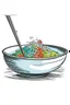 Placeholder: A stainless steel wok filled with colorful stir-fry vegetables and a stream of fluffy white rice cascading down one side. Chopsticks rest on the rim. Style: Minimalist, Mood: Fresh, Lighting: Bright overhead kitchen light, T-shirt design graphic, vector, contour, white background.