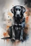 Placeholder: A portrait of black Labrador by Willem Haenraets, watercolor, wet on wet and splattering techniques, centered, perfect composition, abstraction, surrealism