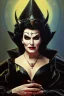 Placeholder: painting of EZADA SINN as evil queen in black leather gown, feminie, angry, stern look on her face, emperious, highly detailed, digital painting, artstation, concept art, smooth, sharp focus, illustration, art by gaston bussiere and alphonse mucha