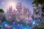 Placeholder: a magical crystal flower lys bougainvillier, blue gold house indian palace castle in the woods, magnolias pink,blue lake,sun,white swanns,pink vertical, blue lake,sharp, vines, candlelit, endor, ornate, elegant, highly detailed, artstation, concept art, smooth, sharp focus, illustration, 8k, splash art, wallpaper, key visual