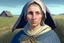 Placeholder: medieval peasant woman, striking eyes, revealing garb, field background, in a bathing suit realistic