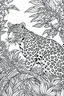 Placeholder: DRAW TO COLORING OF A LEOPARD ON THE JUNGLE, BLACK AND WHITE CARTOON STYLE, LOW DETAILS, THICK LINES, NO SHADING LINES