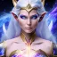 Placeholder: cosmic mage, elf, female, battle mage, epic, cosmic magic, long ears, white hair, face details, pale skin, jewellery, broad shoulders, glowing eyes, sharp ears, cosmic clothes, bright eyes, cosmic eyes, ears shown, light out of eyes, the cosmos in eyes