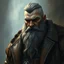 Placeholder: A large grey-skinned short beard man with a heavy leather coat fantasy grimdark realistic