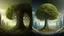 Placeholder: the last tree on earth, portal to a space near the tree on the left, on the right city of the future year 4222, very realistic,