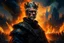 Placeholder: Portrait roi conquerant cyberpunk, belgique en feu arriere plan