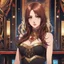 Placeholder: anime style, An Arrogant-Looking Young Woman With Pale Skin, Red Eyes, And Long Brown Hair. In a nightclub. High Definition, Greg Rutkowski, 8k Resolution, Intricate Details