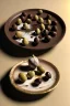 Placeholder: renaissance style still life Of Ravioli dish with natural chocolate and hazelnuts, olives, olive oil. moisture, art, natural, ornaments, marble, gold, high kitchen, smooth, gradient color background, unreal engine 5, ray tracing, RTX, lumen lighting, ultra detail, volumetric lighting, 3d.