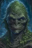 Placeholder: Swamp Thing, dark hooded character, ominous, facepaint, waist up portrait, intricate, oil on canvas, masterpiece, expert, insanely detailed, 4k resolution, retroanime style, cute big circular dark eyes, cinematic smooth, intricate detail , soft smooth lighting, soft pastel colors, painted Renaissance stylestyle