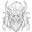 Placeholder: outline art for square krampus portrait coloring page for kids, classic manga style, anime style, realistic modern cartoon style, white background, sketch style, only use outline, clean line art, no shadows, clear and well outlined