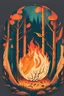 Placeholder: perfect round ball burning in a bonfire inside a forest, 2D flat illustration style, monoline, 3 colors max