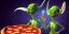 Placeholder: two aliens in New York eating pizza