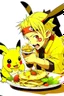 Placeholder: Naruto eating a steak with pikachu