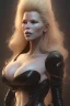 Placeholder: Kim Basinger in black leather gown, evil,energetic, villain, busty, cleavage, curvy, angry, happy, stern look. character design by cory loftis, fenghua zhong, ryohei hase, ismail inceoglu and ruan jia. unreal engine 5, artistic lighting, highly detailed, photorealistic, fantasy