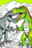 Placeholder: create a coloring page: Show a young T-Rex roaring loudly to assert its dominance over a rival dinosaur. ink drawing clipart, simple line illustrations, colored