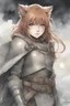 Placeholder: Raphtalia from rising of the Shield Hero. A soft-focus image of the silver moonrise casting a cool glow, create in inkwash and watercolor, in the comic book art style of Mike Mignola, Bill Sienkiewicz and Jean Giraud Moebius, highly detailed, gritty textures,