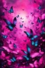 Placeholder: vibrant psychedelic oil painting image, airbrush, 64k, cartoon art image of background HOT PINK and BLACK BUTTERFLIES with music notes , futurism style