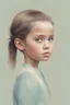 Placeholder: Illustration of Angelina Jolie as a toddler,, pony tail, at.the zoo,, style of Marcel Marlier, pastel colors