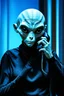 Placeholder: grey alien talking on the phone