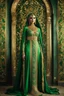 Placeholder: Gorgeous photography full body Beautiful super model arabian hijab dressing Luxury gown islamic green and gold ornaments art conceptual, amazing artwork,close-up portrait,crystal ornaments background