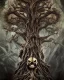 Placeholder: A beautiful highly detailed ancient tree with ornate intricate demon skulls grown into it, sticking out in random places, some screaming, some with glowing eyes, horrorcore made of shiny obsidian glass :: reflective, glassy :: subtractive lighting, backlit :: by John William Waterhouse, Greg Rutkowski, HR Giger :: hyperrealistic, hyper detailed, photorealistic :: epic, incredible composition, amazing depth, meticulously composed, 16k resolution concept art :: fantasy magazine cover art