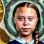 Placeholder: portrait Greta Thunberg swimming in cash