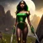 Placeholder: fantasy setting, dark-skinned woman, indian, green hair on the front