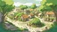 Placeholder: The village turns into a small green oasis.cartoon