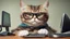 Placeholder: very clever cat with glasses playing computer games