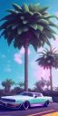 Placeholder: 1980's aesthetic vaporwave palm trees with spheres and car