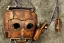 Placeholder: Beautiful steampunk portrait of a robot marionette in a gemstone wood mask