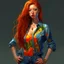 Placeholder: pretty girl, aged 18, ginger, conventionally attractive, colourful clothes, realism, jeans, curvy