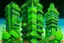 Placeholder: Neon green towers covered in flowers painted by MC Escher