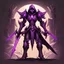 Placeholder: dark assassin with mech like armor with purple eyes with two blades in hand, vector, tshirt design, fantasy, hypered deails, beautiful