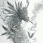 Placeholder: Pencil Sketch a composition where smoke transforms into a mythical creature, intertwining with intricate patterns formed by crushed weed leaves, creating a visually captivating and balanced artwork.