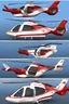 Placeholder: aeroplane airmed air ambulance inspired by shark with side view , quarter view and front view