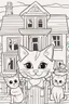 Placeholder: coloring page for kids, Cats in the house, cartoon style, thick lines, low detail, no shading