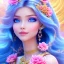 Placeholder: Beautyful smiling young woman, long hair amazing blue eyes, flowers, happy cosmic, bright colors, blue, pink, gold, jewels, realistic, photo real, clear sunny background, highly detailed, high contrast, 8k high definition, unreal engine 5, extremely sharp detail, light effect, sunny light background