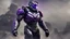 Placeholder: Halo spartan in black armour with a purple visor and purple accents